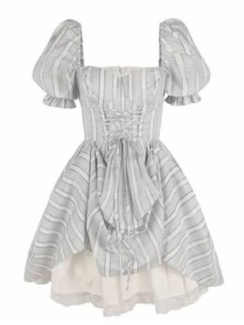 Selkie Blue & White Striped Puff Sleeve Corset Dress
